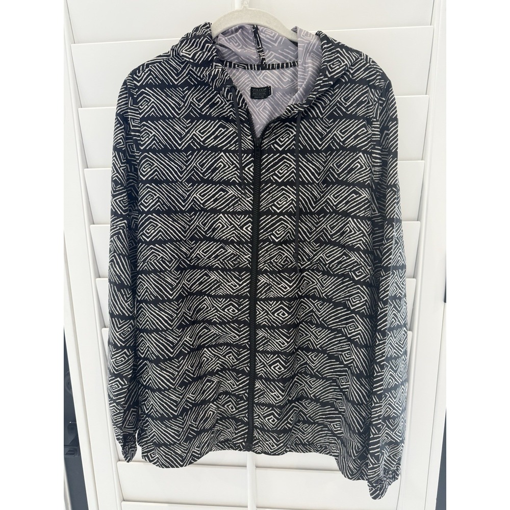 Volcom Womens Black White Geometric Print Hooded Windbreaker Jacket Size Medium